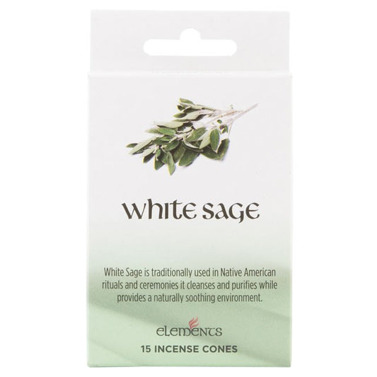 Elements White Sage Incense Cones with Metal Holder