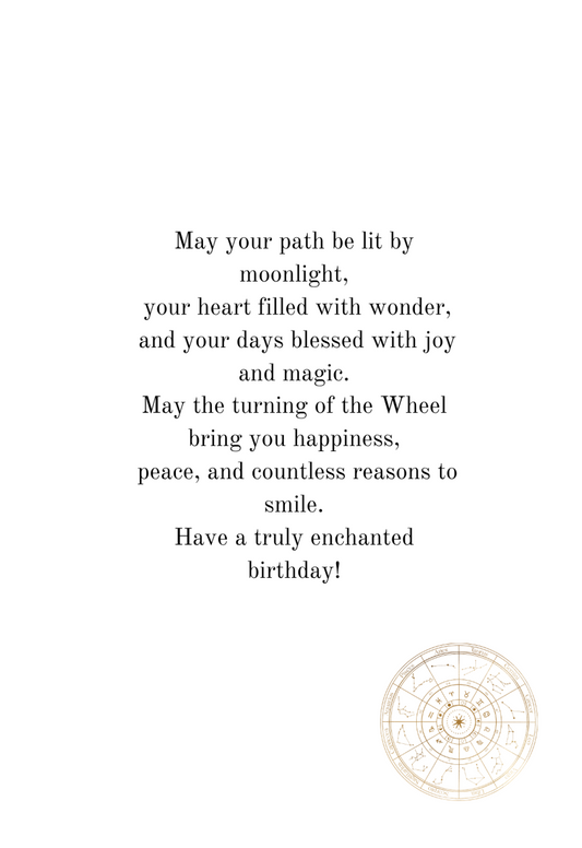 Greeting card with birthday message and decorative compass on a white background