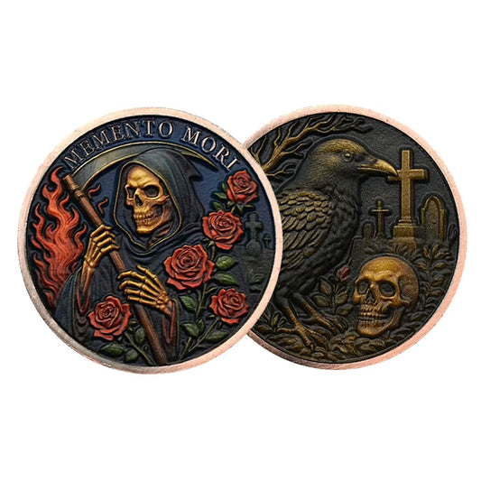 Memento Mori Skull & Rose | Gold Plated Gothic Collector's Coin