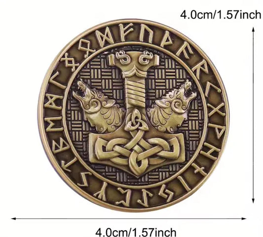 Mjolnir & Wolf Norse Viking Brooch | Collector's Heritage Pin Badge