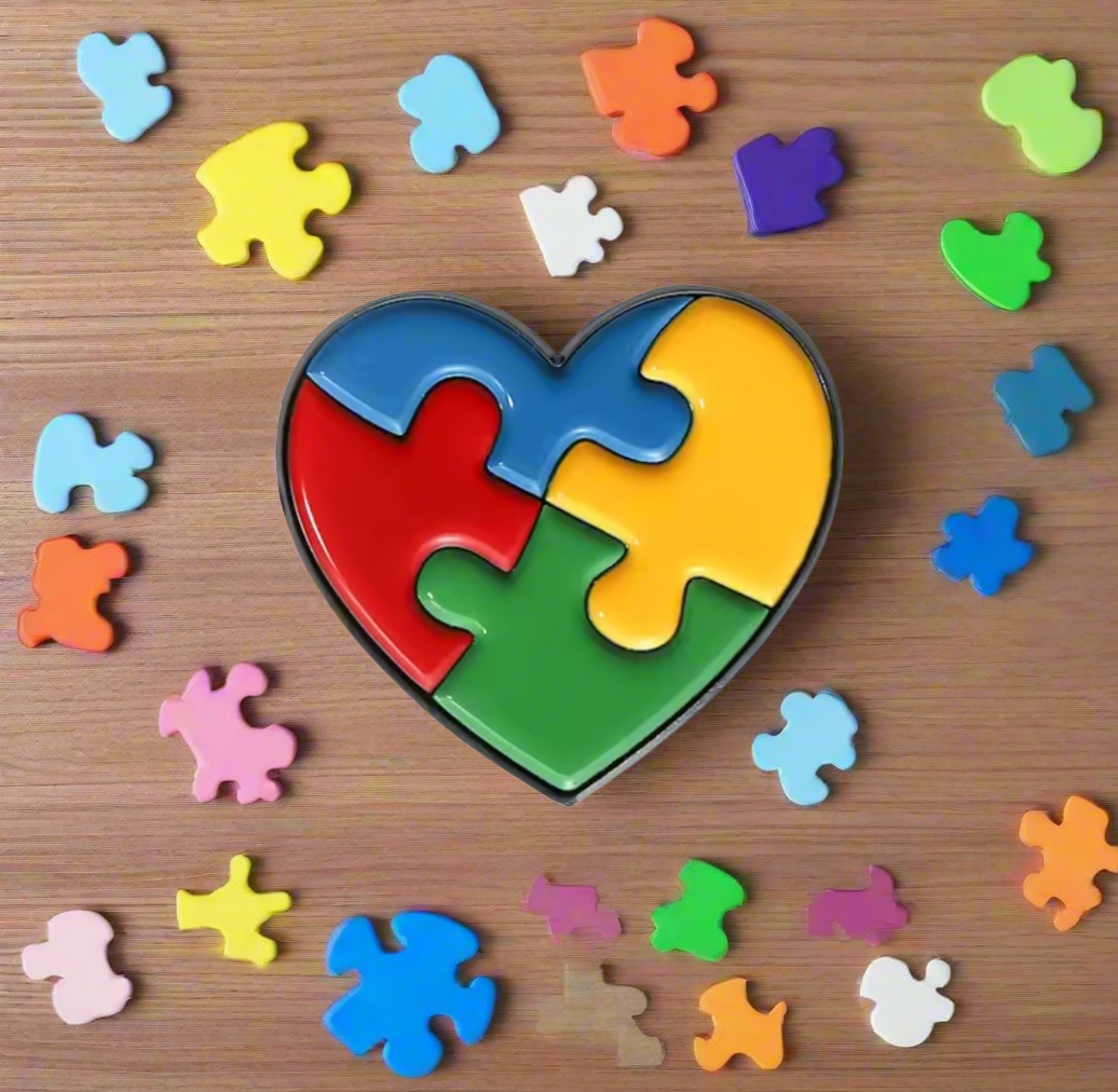 Autism Awareness Puzzle Heart Pin Badge - Gifts4YouAll