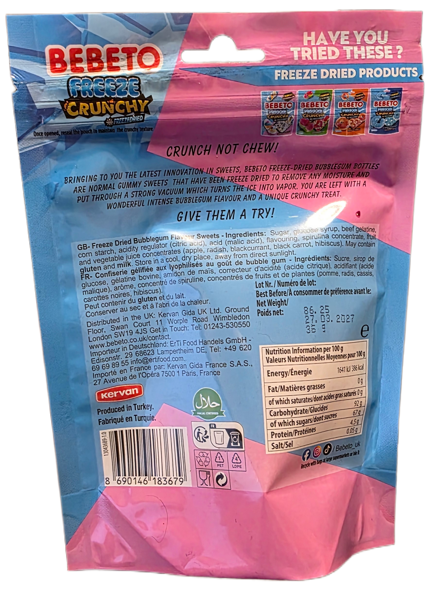 BEBETO Freeze Crunch (FreezeDried) Bubblegum Bottles - Gifts4YouAll