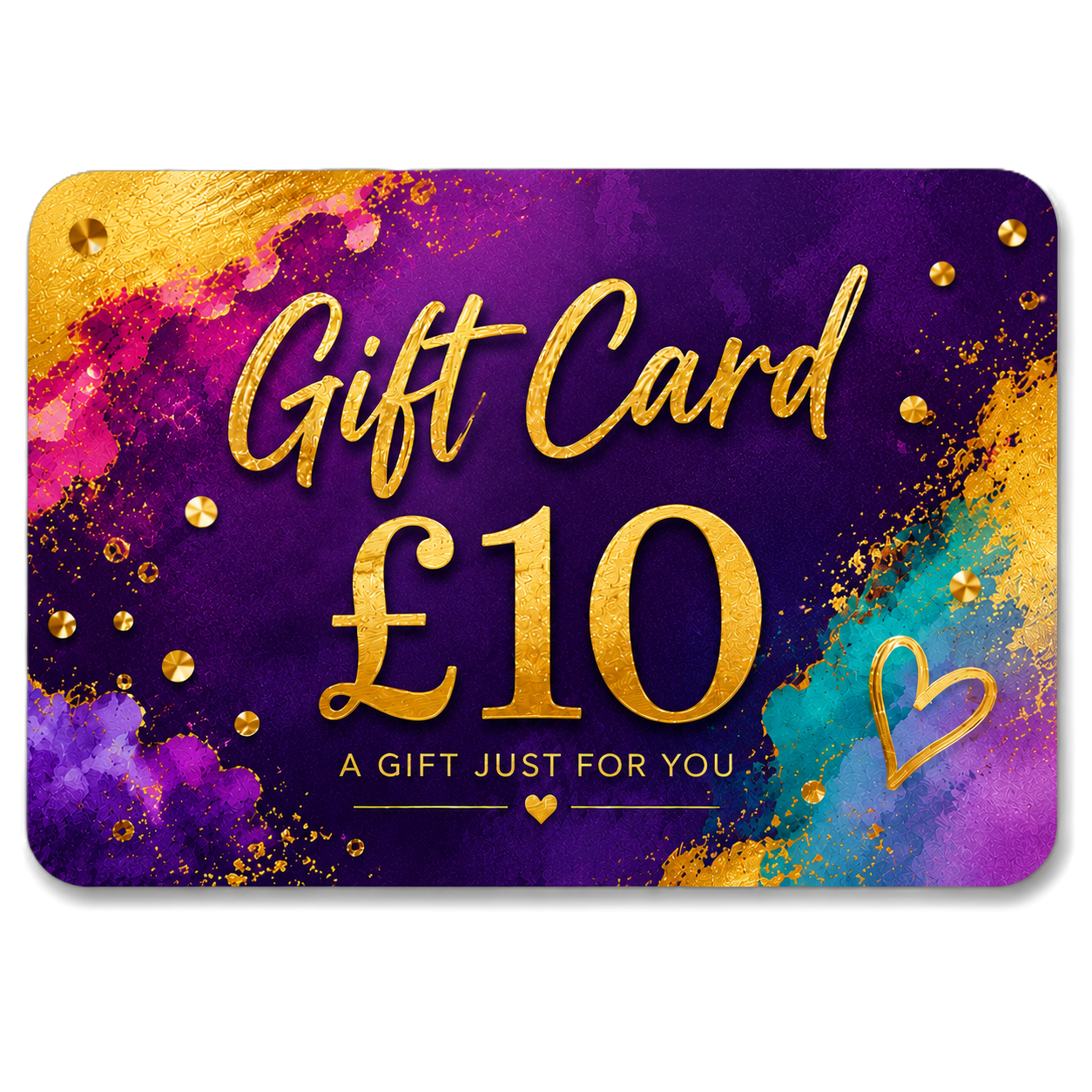 Gift card with £10 value on a colorful abstract background