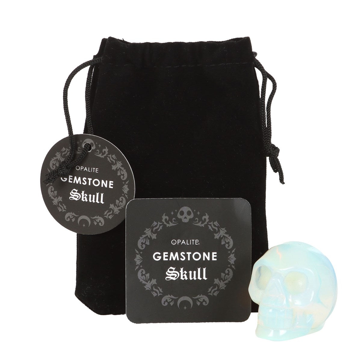 Opalite Crystal Skull with Black Drawstring Pouch