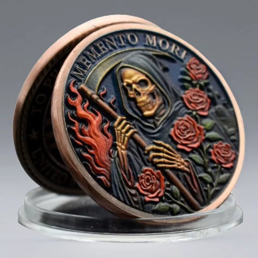 Memento Mori Skull & Rose | Gold Plated Gothic Collector's Coin