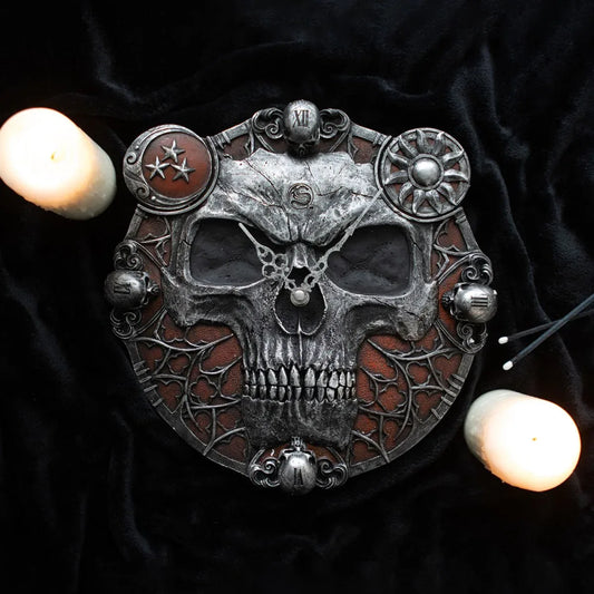 Hands of Death Skull Resin Wall Clock | Gothic Decor by Spiral Direct