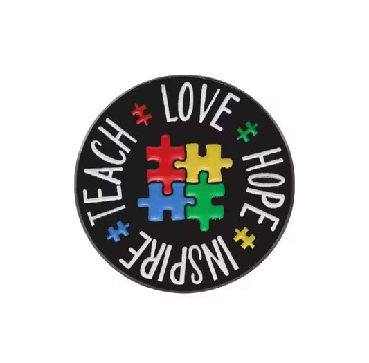 Autism Awareness Teach Love Hope Inspire Pin Badge - Gifts4YouAll
