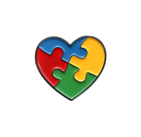 Autism Awareness Puzzle Heart Pin Badge - Gifts4YouAll
