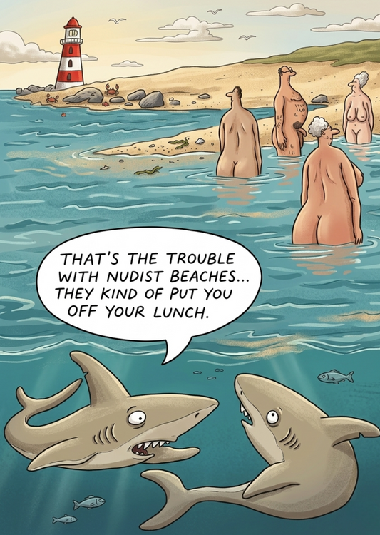 That's The Trouble With Nudist Beaches – Funny Shark Birthday Card