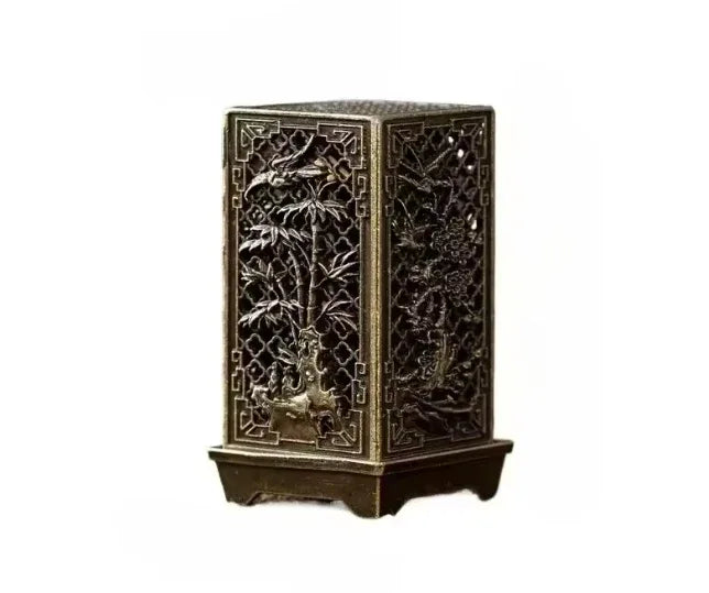 Square Vertical Incense Burner | Chinese Alloy Incense Holder with Xiangyun Plum Blossom Design