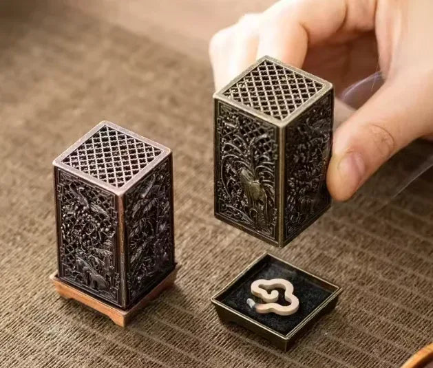 Square Vertical Incense Burner | Chinese Alloy Incense Holder with Xiangyun Plum Blossom Design