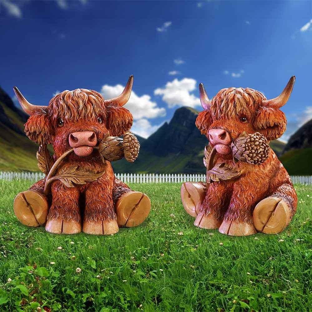 Highland Cow Thistle Figurine - Handcrafted Decor - Gifts4YouAll