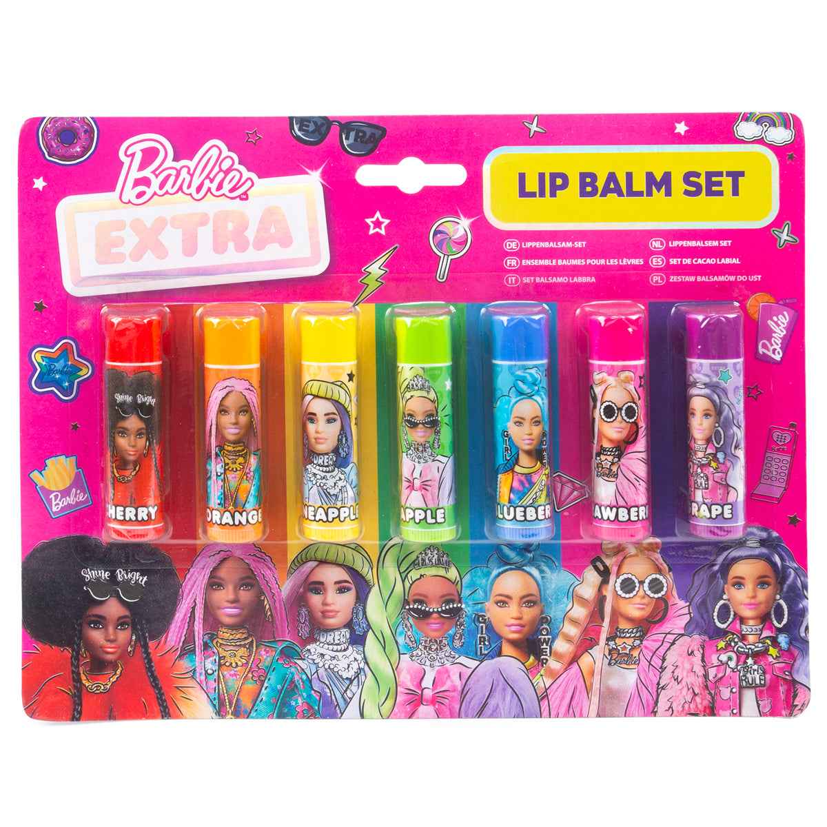 Barbie Extra Lip Balm Set - Set of 7 Fun Flavors for Vibrant Lips
