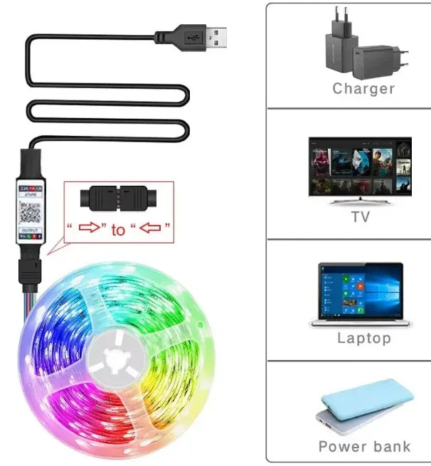 RGB LED Strip Light for TV – Bluetooth Control, 5V USB, 5M - LED Strip Lights