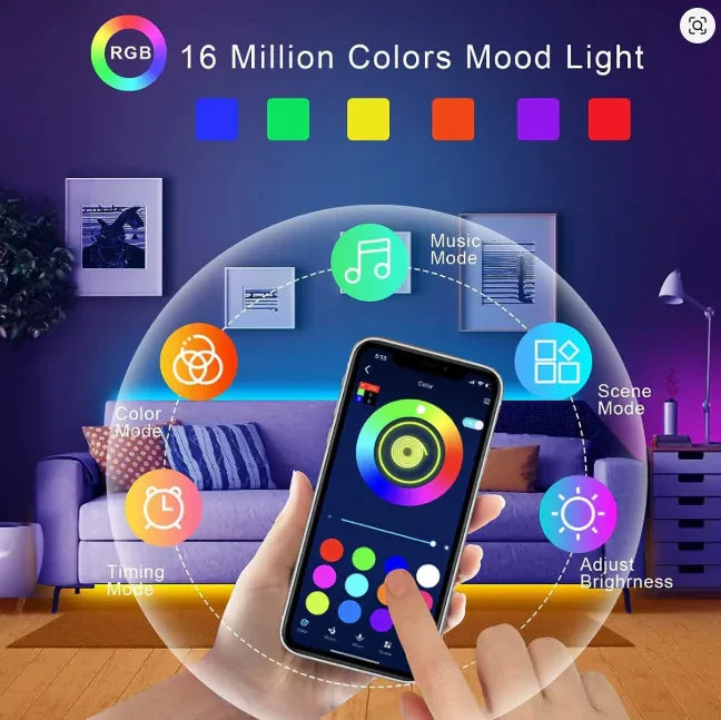 RGB LED Strip Light for TV – Bluetooth Control, 5V USB, 5M - LED Strip Lights