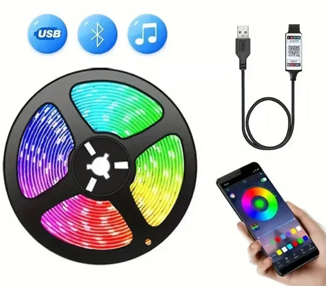 RGB LED Strip Light for TV – Bluetooth Control, 5V USB, 5M - LED Strip Lights