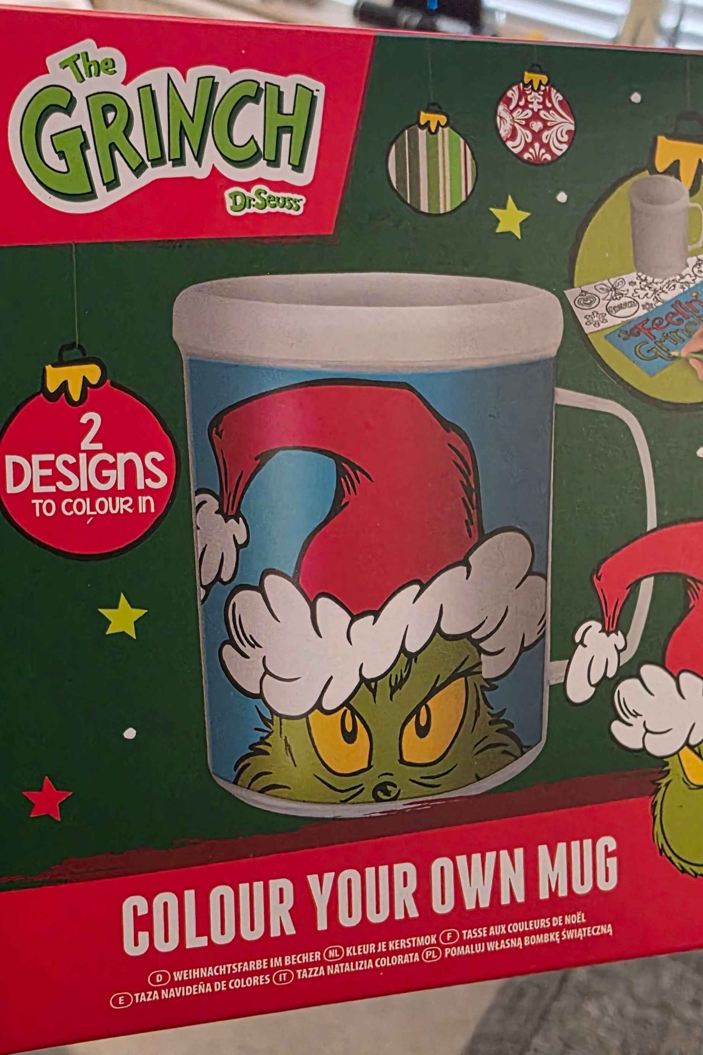 Grinch Colouring Mug with FREE Colouring Pencils - Perfect for Holiday Fun!