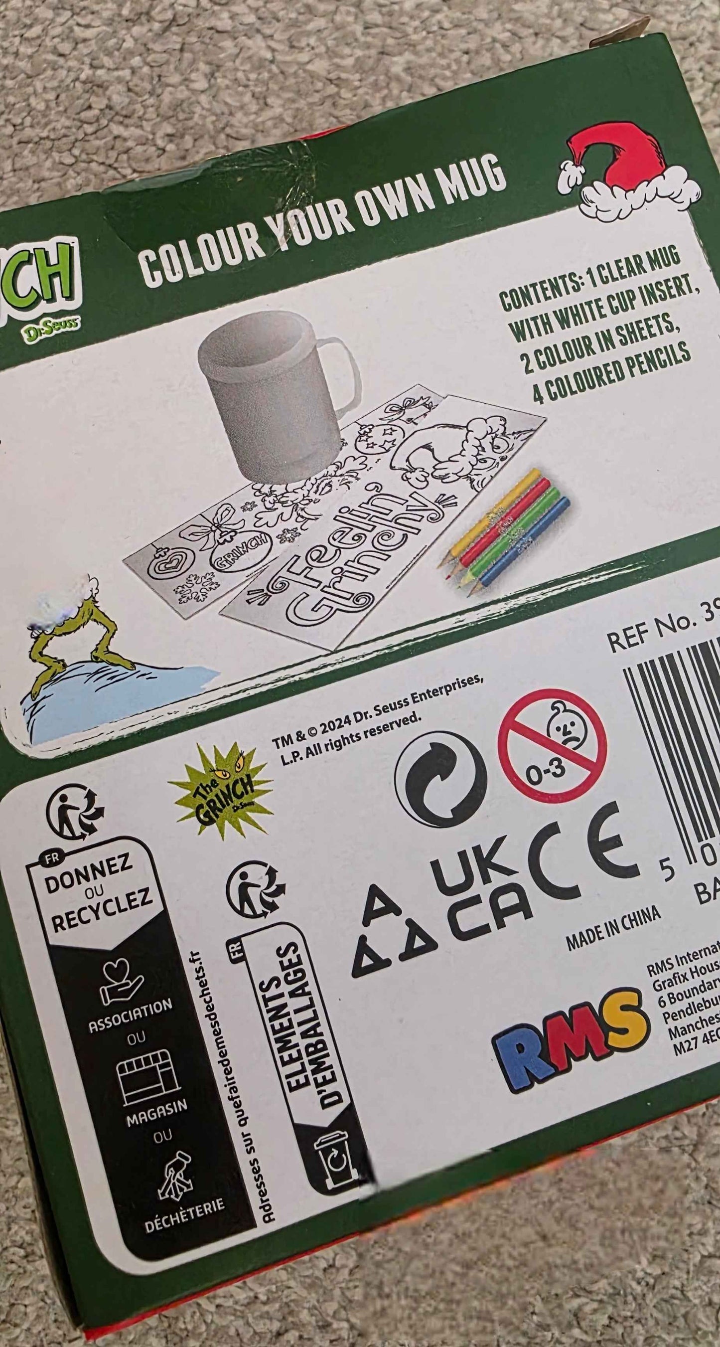 Grinch Colouring Mug with FREE Colouring Pencils - Perfect for Holiday Fun!