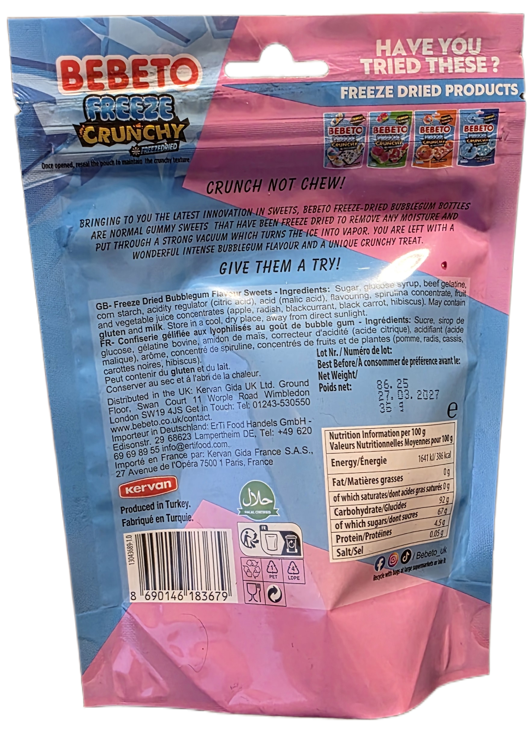 BEBETO Freeze Crunch (FreezeDried) Bubblegum Bottles - Gifts4YouAll