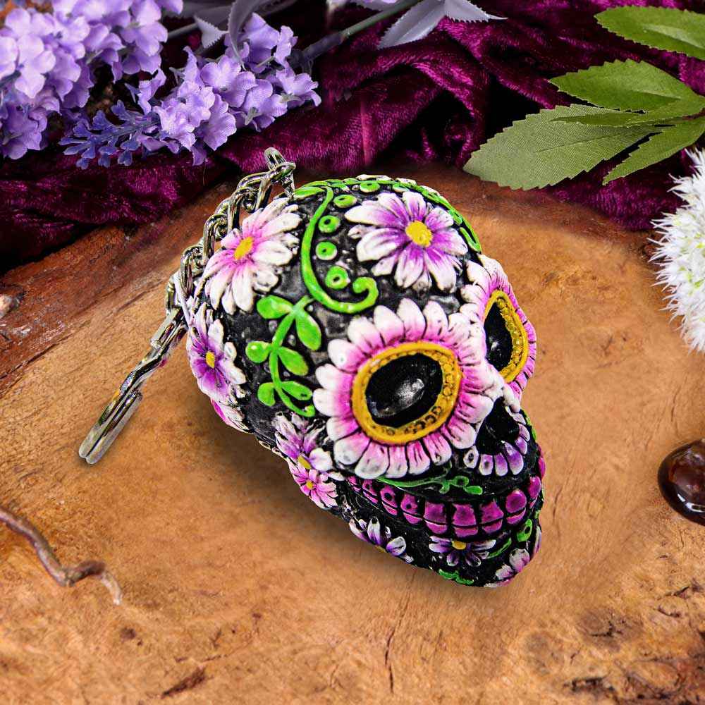 Sugar Petal Day of the Dead Skull Keyrings 6cm - Unique Decor for Celebrating Life