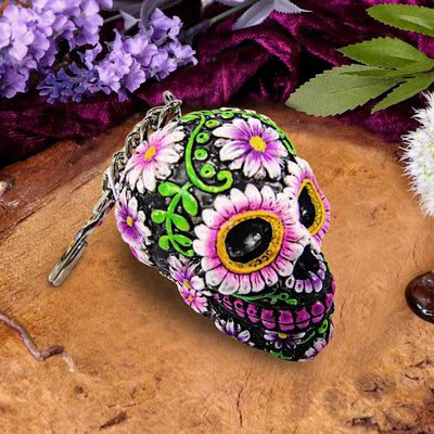 Sugar Petal Day of the Dead Skull Keyrings 6cm - Gifts4YouAll