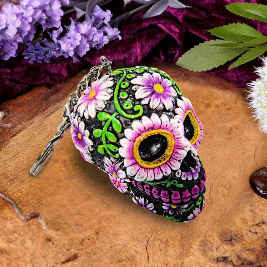 Sugar Petal Day of the Dead Skull Keyrings 6cm - Unique Decor for Celebrating Life