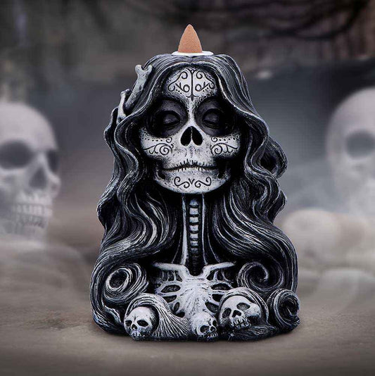 Calavera's Offering Gothic Day of the Dead Incense Burner for Serene Backflow Aromatherapy